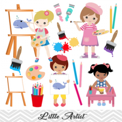 Digital Little Artist Girl Clip Art Painting Girl ClipArt Girl Art Party  Clipart