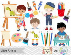 Little Artists Digital Clipart, Little Boy Artists Clip Art ...