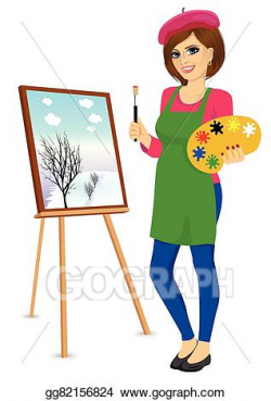Vector Clipart - Female painter artist holding palette and brush ...