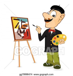 EPS Vector - Happy male painter artist with mustache. Stock Clipart ...