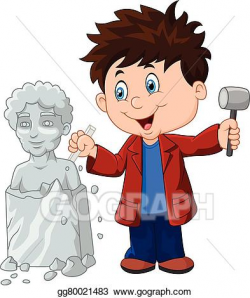Vector Art - Sculptor boy holding chisel . Clipart Drawing ...