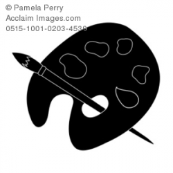 Clip Art Illustration of a Silhouette of a Painter's Palette and Brush