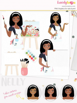 Woman artist character clipart, artistic woman clipart set with ...