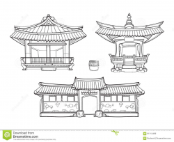hanok-korean-traditional-architecture-vector-outline-set-palace ...