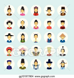 Vector Art - Asian man and woman avatar set icon female male in ...