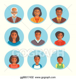 EPS Illustration - African american family happy faces flat avatars ...