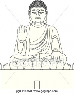 Vector Illustration - Asian big buddha black and white line art. EPS ...
