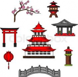 Vector - Asian house and cherry blossoms - stock illustration ...