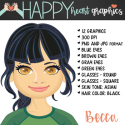 Student / Female / Girl / Asian / Clipart – Happy Heart Graphics