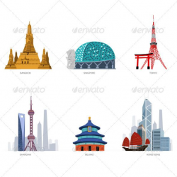 Asian Famous Cities Illustration | Bangkok thailand, Tokyo japan and ...
