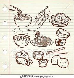 Vector Illustration - Set of asian food doodle. EPS Clipart ...