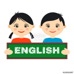 Flat Cartoon Style Illustration of Asian Girl and Boy Learning ...