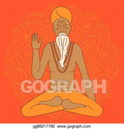 Vector Art - Outline yoga meditating sadhu, logo asia hinduism monk ...