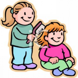 A Colorful Cartoon of a Sister Combing Her Younger Sisters Hair ...