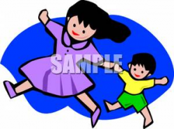 Clip Art Image: An Asian Girl and Her Younger Brother Holding Hands
