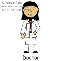 Clip Art Illustration of an Asian Stick Figure-Female Doctor