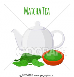 Vector Art - Green tea - asian drink. teapot, leaves of matcha tea ...