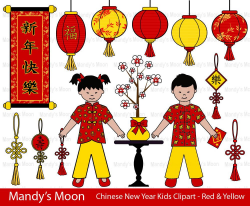 Chinese New Year Kids Clipart - Red and Yellow (Personal & Nonprofit ...
