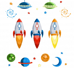 Outer Space Rocket Ships, UFOs, Planets, Galaxy Swirls, Moon and ...