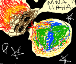 Evil asteroid sets fire to the Earth - drawing by Katerina_Lytras