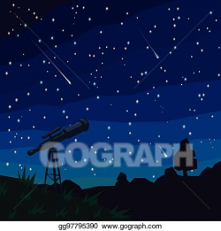 EPS Illustration - Stargazing. falling stars. natural landscape ...