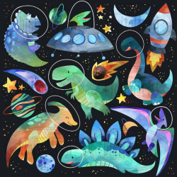 Watercolor Space Dinosaurs Clipart - Space Dino Download ...