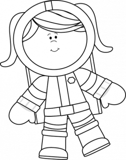 Black and White Girl Astronaut Floating Clip Art - Black and White ...