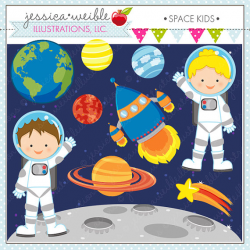 Space Kids Cute Digital Clipart for Card Design Scrapbooking