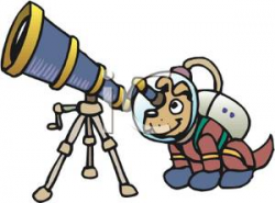 An Astronaut Dog Looking Through a Telescope Clipart Picture