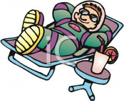 A Colorful Cartoon of an Astronaut Reclining on a Lounge Taking It ...