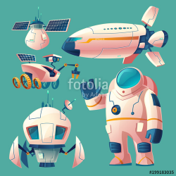 Vector cartoon clipart with objects for space exploration, astronaut ...