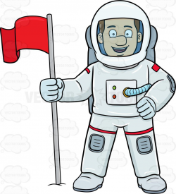 A Male Astronaut Smiles After Setting A Flag On A Foreign Surface ...