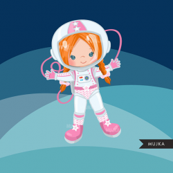 Astronaut Clipart. Little Girl Graphics, space, rocket, planner ...