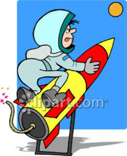 Cartoon Astronaut Riding A Rocket - Royalty Free Clipart Picture