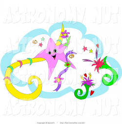 Clipart of a Happy Pink Star with Flowers and Scrolls and a Blue and ...