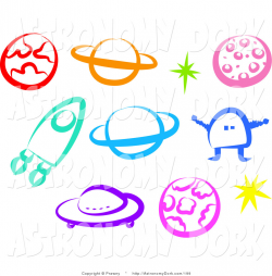 Clip Art of a Digital Collage of Colorful Space Items on White by ...