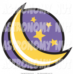 Clipart of a Crescent Moon and Stars in the Night Sky in a Circle by ...