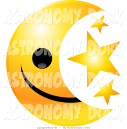 Clip Art of a Yellow Crescent Moon Emoticon Face with Three Golden ...