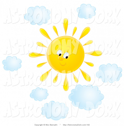 Clip Art of a Cute Yellow Summer Sun Shining in a Cloudy Sky on a ...