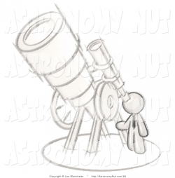 Clipart of a Sketched Design Mascot Astronomer Man Looking Through a ...