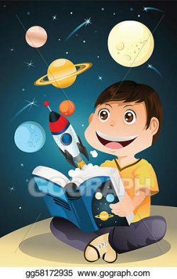 Vector Clipart - Boy reading astronomy book. Vector Illustration ...