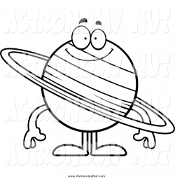 Clipart of a Lineart Smiling Planet Saturn by Cory Thoman - #959