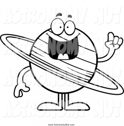 Clipart of a Black and White Happy Planet Saturn with an Idea by ...