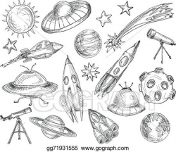 EPS Vector - Space objects sketch set. Stock Clipart Illustration ...