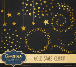 Gold Star Clipart, Glitter Clip Art, Gold foil stars, Celestial ...