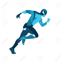 Abstract blue vector runner. Running man, vector isolated ...