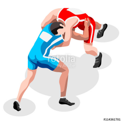 Wrestling Freestyle Fight Summer Games Icon Set.3D Isometric ...