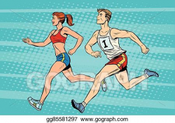 Vector Art - Man woman athletes running track and field ...