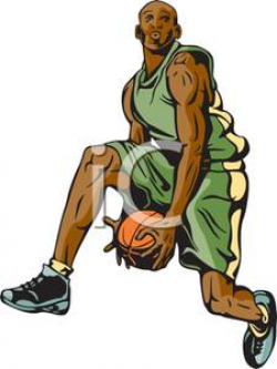 A Colorful Cartoon of an Athlete Grabbing a Basketball Between His ...