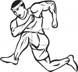 A Black and White Cartoon of an Athlete Running In a Race - Royalty ...